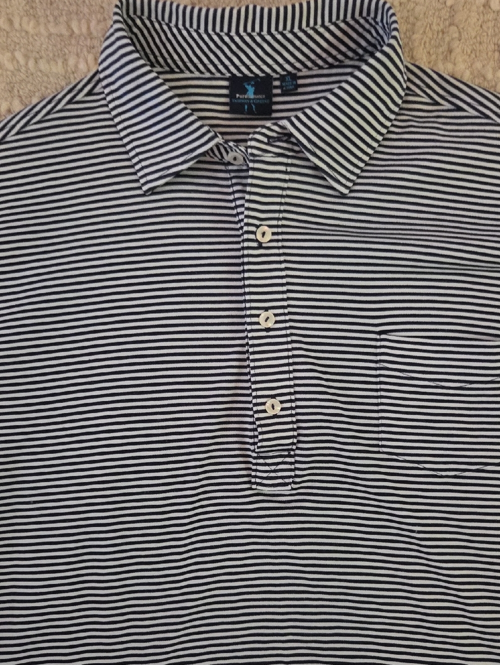 Fairway & Greene Navy and White Striped Golf Performance Polo, XL